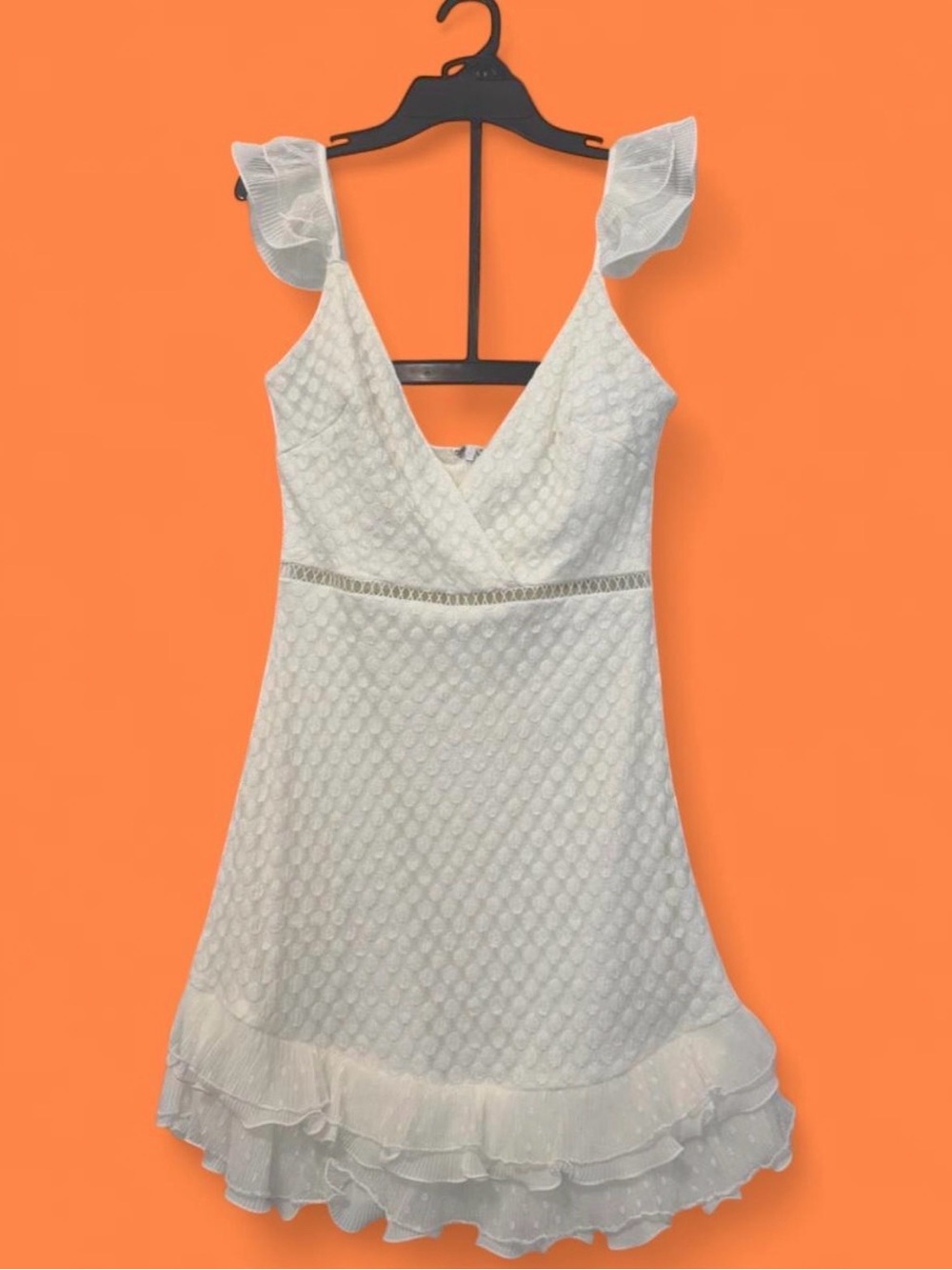 White Textured Ruffle Hem Summer Dress
